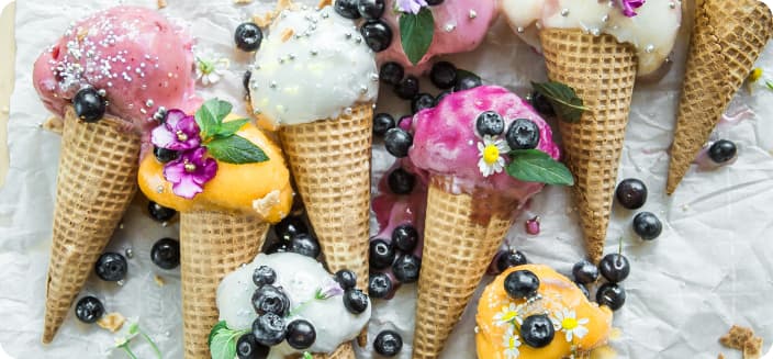 Colorful ice cream with berries